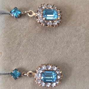 Vintage Blue Drop Dangle Post-Screw Earrings